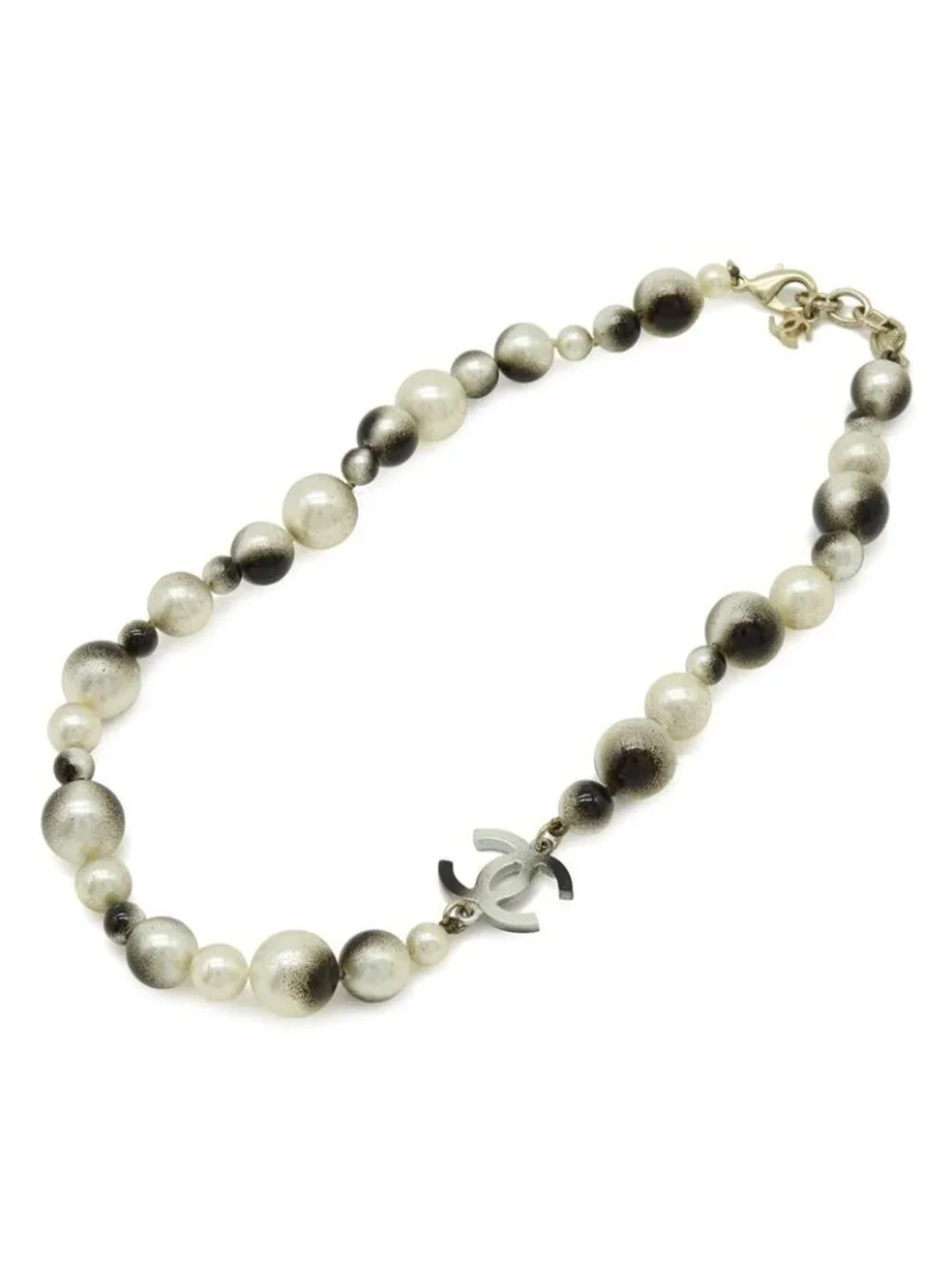 Chanel CC Logo Faux Pearl Necklace Pendant Ivory Black - Picture 2 of 7